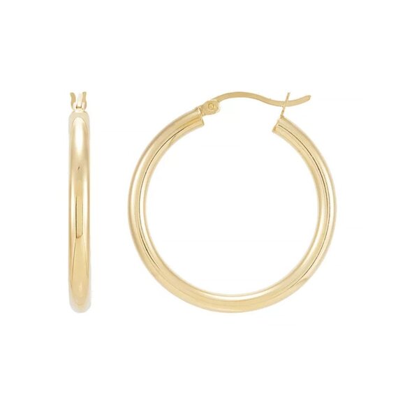 NWT 18K GP Sterling Silver Polished Tube Hoop Earrings 30mm x 3mm - Picture 2 of 5